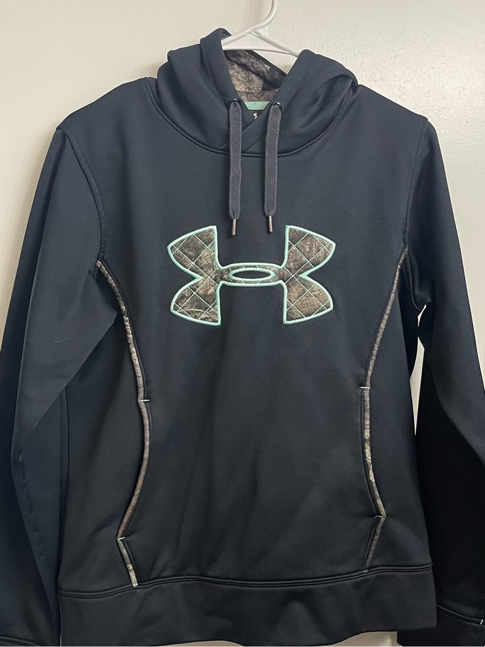 Under Armour Women's Black Hoodie Sweatshirt with Camouflage Logo & Hood
